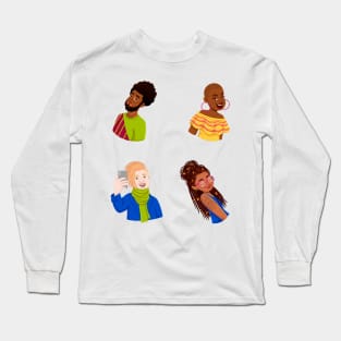 representative structure illustration of cartoons of black people featuring different people. Long Sleeve T-Shirt